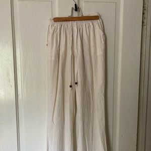 White flowy linen pants